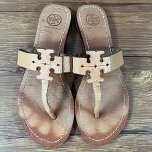 Tory Burch Moore Tan Leather Flip Flops Sandals Women’s Size 7.5 Shoes Slip-On